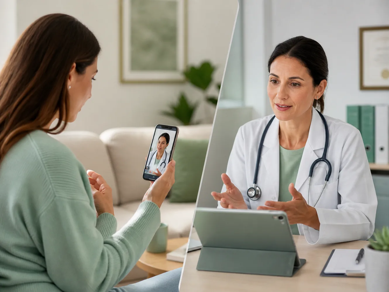 Paciente en videollamada con doctora certificada